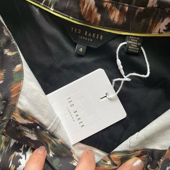 Ted Baker Evrett Lantern Sleeve Shirt Khaki Size 4 - US 12 - Picture 7 of 12